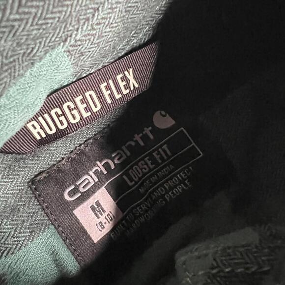 Carhartt Women’s Rugged Flex Flannel Shirt Plaid Green Black Loose Fit Size M - Picture 3 of 5